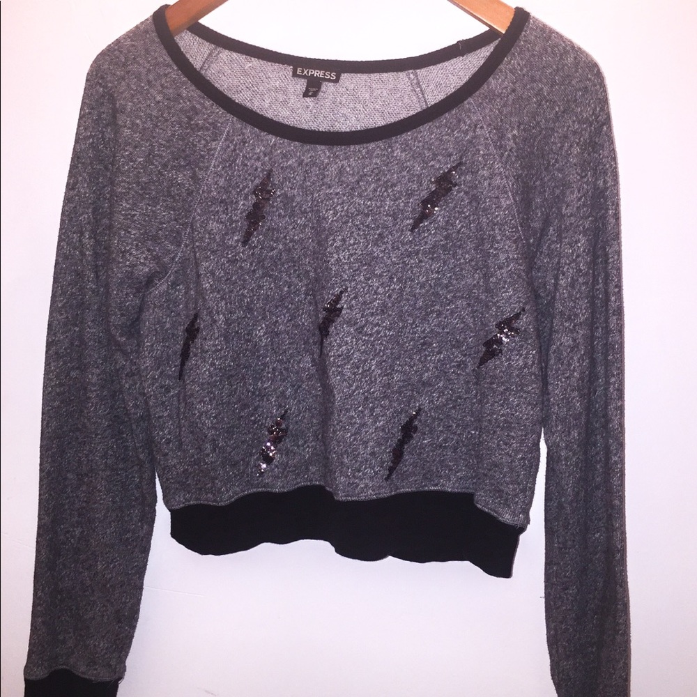 Express Gray Knitted Cropped Sweatshirt
